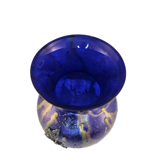 Handcrafted Cobalt Blue Gathering Vase With Gold Drip Design & Textured Finish - Picture 8 of 9